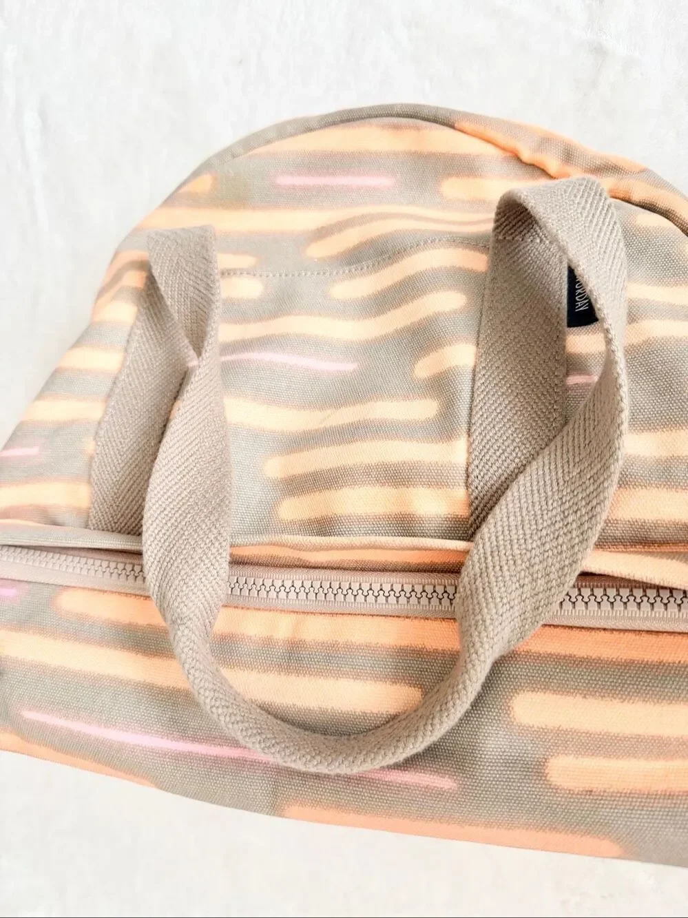 Kate Spade Saturday Weekender Travel Bag Gray Peach Pink Stripe Overnight Duffel